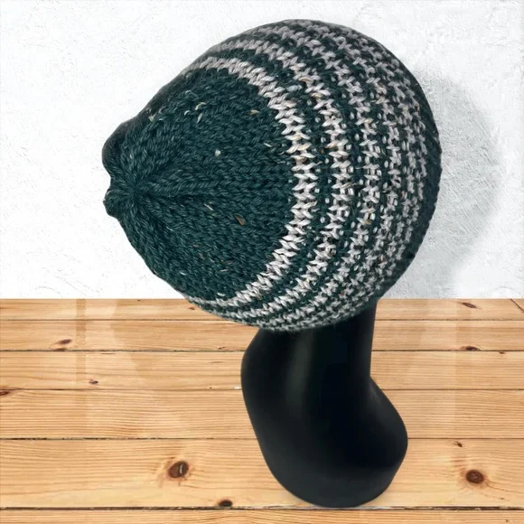 Handmade Alpaca Tweed Striped Knit Beanie Handcrafted Loch Ness w/ Highland Fog - Picture 5 of 10